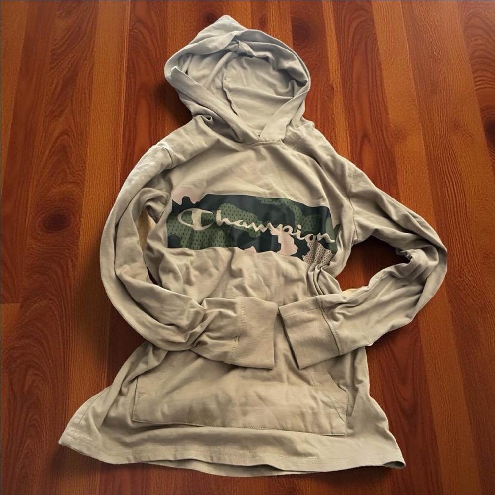 Classic Champion Tan Camo Logo Lightweight Hoodie School All Seasons Athleisure